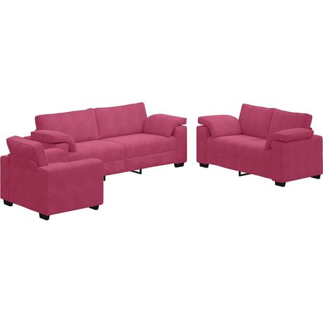 Maison Exclusive - Set di Divani 3 pz con Cuscini Rosso Vino in Velluto (1/5)