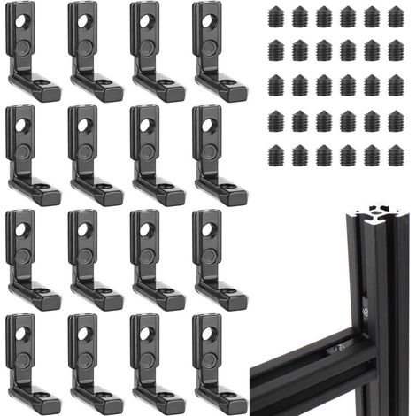 Staffa a T interna M5 da 16 pezzi 2020 con 36 viti - Profilo in alluminio con 6 scanalature a T, connettore angolare interno a L in lega di zinco a 90° per profilo in alluminio