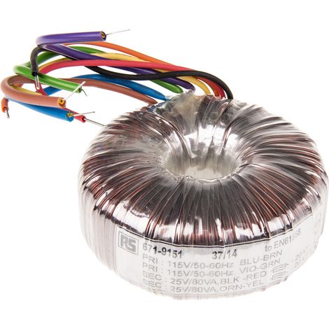 Transformateur torique RS PRO 2 sorties, 115 V ac, 230 V ac 2 x 25V c.a., 160VA