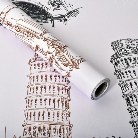 Papier Peint Autocollant - Brique Vintage - Film Vinyle PVC Pour Cuisine Salon Chambre - 44 x 500 cm - Motif Tour Eiffel