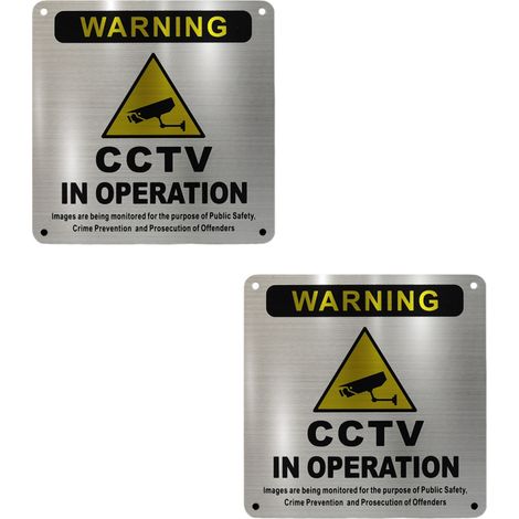 Panneau D'Alerte Cctv - Aluminium Brossé 15 x 15 cm - Auto-Adhésif Avec Films Protecteurs - 2 Pièces (1/5)