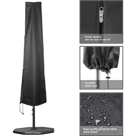 Housse de parasol 220x30x50 cm Capuchon pour Parasol de Jardin Ø 400 cm / 240x330 cm. imperméable et résistante aux déchirures tissu Oxford avec revêtement en PVC avec fermeture éclair. Noir (1/5)