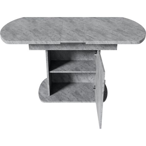 Ovaler ausziehbarer grauer Esstisch 110/130 x 70 x 75 cm mit Stauraum (1/5)