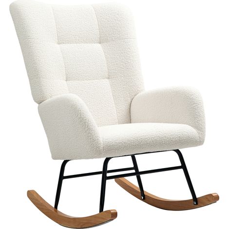 HOMCOM Sedia a Dondolo in Velluto Teddy, Bianco Crema
