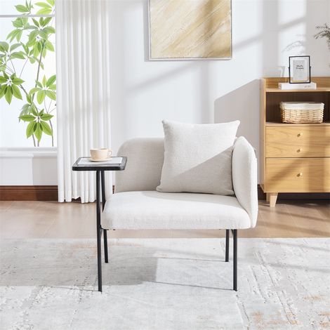 Fauteuil de Salon Moderne avec Table d'Appoint - 86x72x71cm - Design avec Poches de Rangement et Cadre Métal - Beige (1/5)