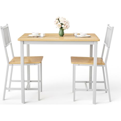 CAIziEnsemble table à manger, table de bar avec 2 bancs, table de cuisine avec chaises, table de petit-déjeuner industrielle pour cuisine, salon, salle de fête, couleur naturelle et blanc (1/5)