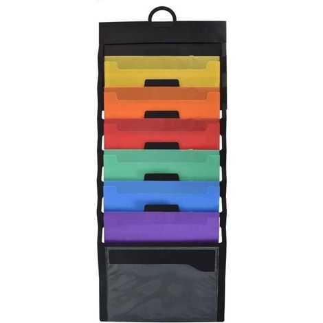 Wall File Organizer, Wall Mounted A4 Magazine Display Rack, 6 Pocket Plastic Foldable Display Rack, Photo Album Holder, Document Storage Display Rack. (1/4)