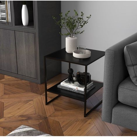 Mesa auxiliar 40x40x45 cm negra de acero con estante abierto (1/5)