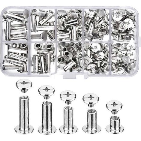 80 jeux de vis Chicago, 5 tailles (6, 10, 12, 15 et 18 mm), vis de reliure, clous et rivets pour cuir et reliure de livres. (1/5)