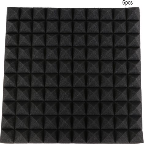 Mousse acoustique noire en forme de pyramide 50x50x5cm - Lot de 6 panneaux absorbants insonorisants (1/5)