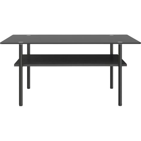 Table basse avec rangement plateau en verre noir étagère mdf structure en métal format rectangulaire coloris noir (1/5)