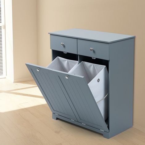 WestWood Laundry Kitchen Trash Cabinet with 2 Laundry Bags Tilt-Out Drawers Grey
