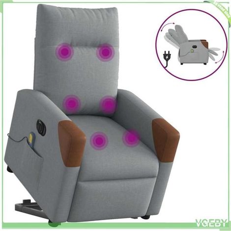 Fauteuil inclinable de massage électrique - FAF7291712441103 - Levage électrique - Massage 6 points - Tissu gris clair et marron (1/5)