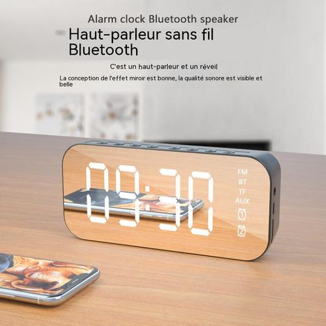Miroir sans fil bluetooth haut-parleur téléphone portable ordinateur mini avec affichage du réveil carte portable petit pistolet en acier audio (noir) MNS (1/2)