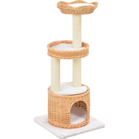 Albero per gatti con ceste - vidaXL Albero per Gatti con Tiragraffi in Legno di Salice Naturale - Albero per gatti con casetta