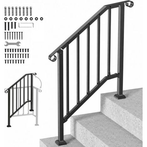 Rampe d'Escalier pour 2-3 Marches Extérieures Main Courante Escalier en Acier au Carbone, avec Kit d'Installation, pour Personnes Âgées, Marches en Béton, Porche, Terrasse, Arche Rétro Noir (1/3)