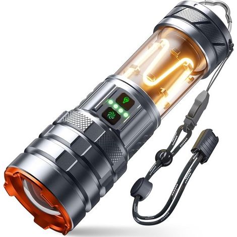 Linterna LED: extremadamente brillante，900.000 lúmenes，recargable，11 modos de luz，linterna táctica impermeable para acampar (1/5)