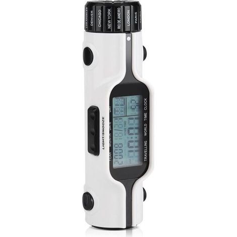 Lampe Torche LED Voyage Numérique Affichage Heures Multi Zones Horaires Thermomètre Écran Rétroéclairé (1/4)