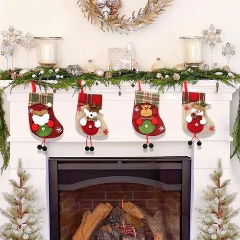 Set de 4 Xmas Chaussette de Noel personnalisé, Chaussettes Noël a Suspendre Père Noël Renne pour Décoration de Noël (1/4)