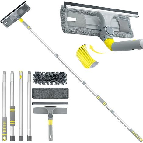 Raclette Vitre avec Télescopique Manche 163 cm, Perche de Nettoyage, Window Cleaner avec Squeegee Silicone, 1 Tampon Microfibres et Chenille pour Panneaux Photovoltaïques Voiture (1/5)