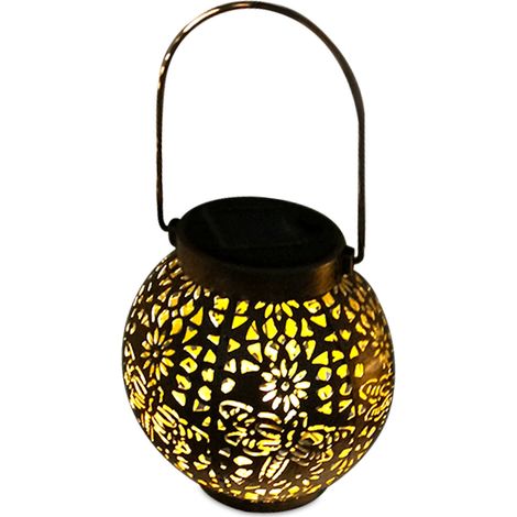 Kugelförmige Projektionsleuchte für Terrasse und Garten, Motiv: Schmetterling, Libelle und Kolibri, aus Metall. (1/5)