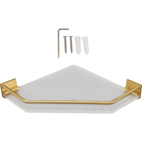Étagère d'angle murale en acrylique sans perçage, étagère flottante murale en acrylique, support de rangement doré pour salle de bain et cuisine, sans crochet (1/5)