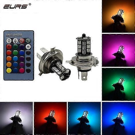Phare de moto/auto EURS H4 H11 H7 RGB à diodes électroluminescentes 5050 27 SMD, feu antibrouillard H1 H3 21 SMD avec télécommande et style automobile (1/4)