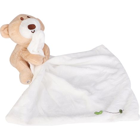 Serviette de sécurité pour bébé, peluche animal de dessin animé, jouet apaisant pour bébé ours (blanc) (1/5)