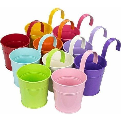 coloré fer Pot de fleurs à suspendre Pots de fleurs balcon Jardin Plante Pot de fleurs en métal Seau Fleur Supports 10 couleurs aléatoires (1/4)