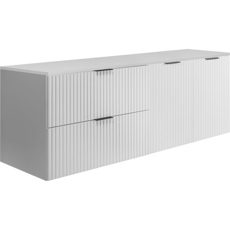 Set da bagno: mobile con cassetti e mobile con ante 57×46×160 cm, colore: bianco, maniglia nera (1/5)