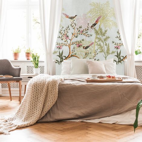 Fototapete Profhome 398741 heißgeprägte Vliestapete glatt mit Vogel-Muster matt grau grün rosa braun 1,59 m x 2,8 m (1/3)