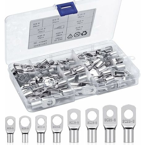 Set mit 120 verzinnten Kupfer-Crimpklemmen – 6–25 mm² Kabelquerschnitt – SC-Klemmen für Kfz- und Motorradanwendungen – Hervorragende elektrische Leitfähigkeit – 120 Stück (1/5)