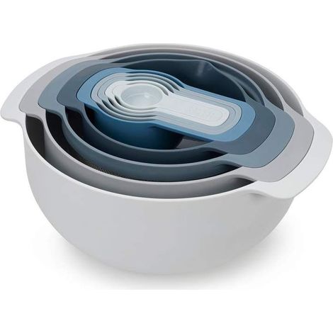 Joseph Joseph Nest™ 9 Plus - Set de kompakte Küche de 9 Utensilien - Cielo Stapelbare Schalen, Sieb und Messbecher, ergonomisches Design und platzsparend de