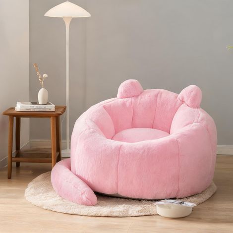 Pouf poire en forme de chat soft rose mousse et peluche en plush (1/5)