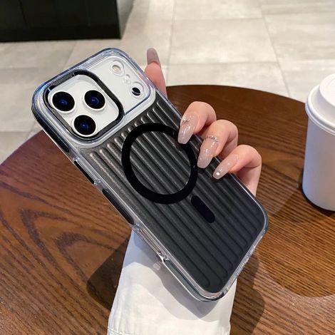 (Noir, iPhone Air) Étui de téléphone Magsafe à motif ondulé, étui de protection magnétique antichoc.