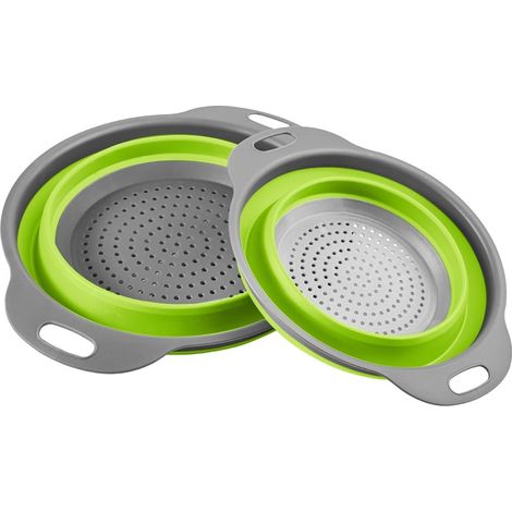 Lot de 2 passoires pliables portables pour cuisine, camping, égouttage des aliments, fruits, légumes (vert) (1/5)