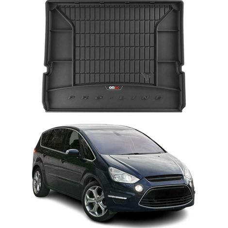 Tapis de Coffre 3D TPE Premium Compatible avec Ford S-Max 2006-2014 7 Places - Bac de Protection de Coffre Intérieur antidérapant Revêtement de Coffre Bords Hauts pour Voiture Noir
