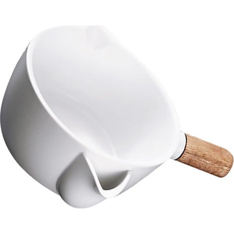 Bol Séparateur D'huile Cuisine en Céramique Blanc Poignée en Bois, Grosse Capacité, Facile à Nettoyer, pour Maison et Restaurant (1/5)