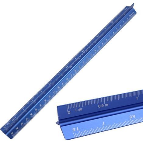 Règle triangulaire en aluminium, échelles 1:2,5, 1:5, 1:10, 1:20, 1:50, 1:100, gravée au laser (1/3)