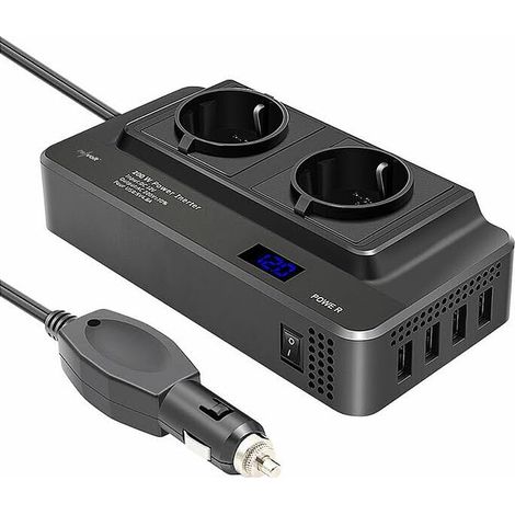 Convertisseur de tension 200W pour voiture, prise multiple 2x230V et 4 ports USB, onduleur 400W avec câble de charge iPhone, adaptateur allume-cigare, bloc d'alimentation auto. (1/2)