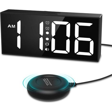Réveil vibrant avec fonction sonore et vibration du matelas, conçu pour les gros dormeurs - Blanc (1/5)