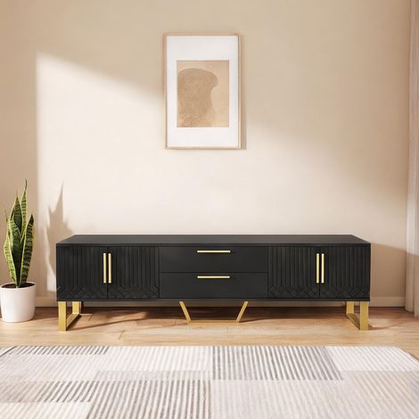 Meuble TV laqué brillant noir 170 cm 4 portes coloris noir en MDF (1/5)