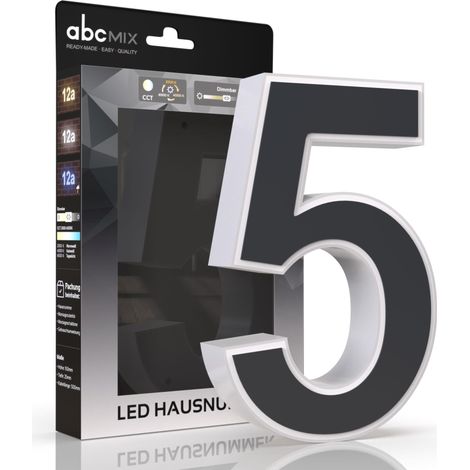 LED Hausnummer 5 inkl. Anthrazit-Cover - CCT 12V 2700K/4000K/6500K (1/5)