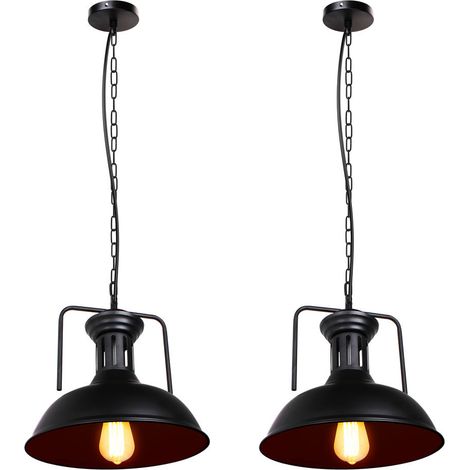 2 Pezzi Lampada a Sospensione Vintage Industriale Lampadario Paralume Metallo Nero Illuminazione Pendente Regolabile per Caffè Barra