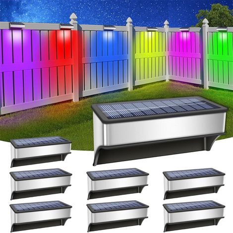 Lampes solaires murales, lot de 8 lampes pour clôture solaires étanches d'extérieur, lampes solaires de jardin (blanc chaud,blanc froid et RVB) (1/5)