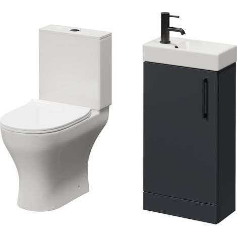 Napoli Cube Gloss Grey 400mm Single Door Vanity Unit and Jubilee Toilet Suite with Align Basin - 400mm - Matt Black 160mm Handle
