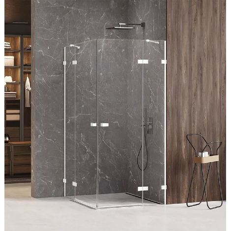 Cabine de douche 120x90cm 2 portes pivotantes,SANTORINI WHITE, blanc,acces d'angle (1/5)