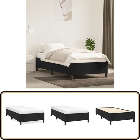 Bettgestell Schwarz 80x200 cm Samt - Samtbettwäsche - Doppelbett - Boxspringbett - Schlafzimmer Dekoration - Schwarzes Bett