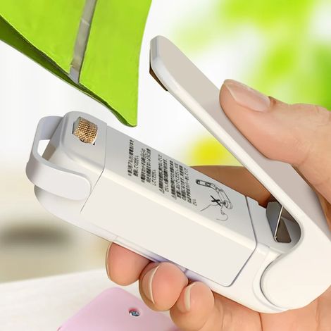 Mini máquina selladora de bolsas de plástico, selladora portátil con clip para almacenar alimentos y refrigerios, utensilio de cocina (blanco, 1 unidad)