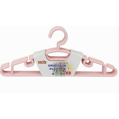 Trade Shop - Set 5 Pz Grucce Stampelle Appendiabito In Plastica Vestiti Pantaloni Rosa 79323 -